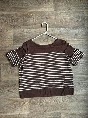 GAP Women’s Size S Brown‎ White Striped Boatneck Short Sleeve Knit Top Preppy